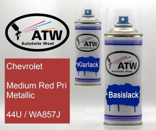 Chevrolet, Medium Red Pri Metallic, 44U / WA857J: 400ml Sprühdose + 400ml Klarlack - Set, von ATW Autoteile West.